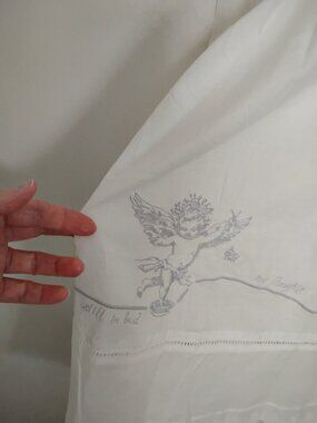 NWT Simple Retro White cotton Embroidery Cherub Skirt Romantic Festival Small